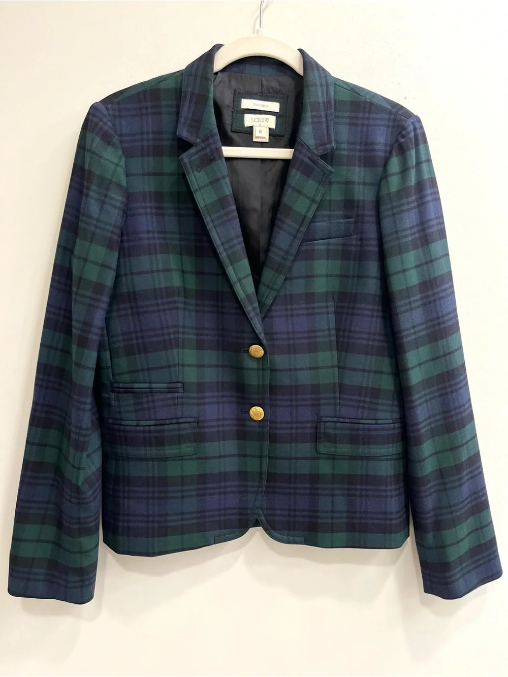 J. Crew Factory Black Watch Plaid Blazer Green Blue Gold Two Buttons Size 10